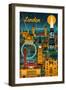 London, England - Retro Skyline-Lantern Press-Framed Art Print