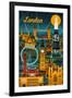 London, England - Retro Skyline-Lantern Press-Framed Art Print