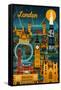 London, England - Retro Skyline-Lantern Press-Framed Stretched Canvas