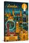 London, England - Retro Skyline-Lantern Press-Stretched Canvas