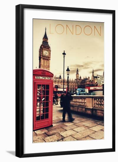 London, England - Telephone Booth and Big Ben-Lantern Press-Framed Art Print