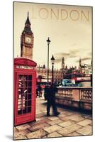 London, England - Telephone Booth and Big Ben-Lantern Press-Mounted Art Print