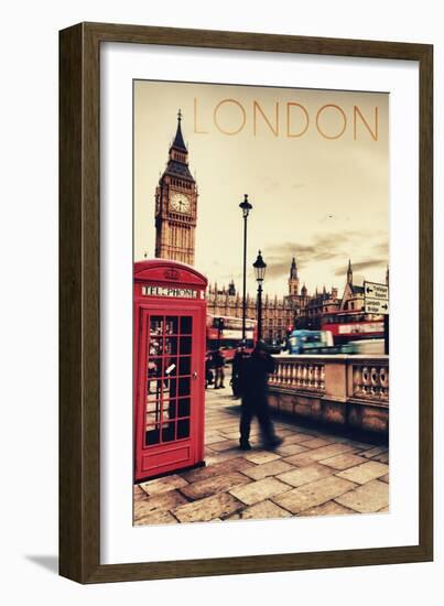 London, England - Telephone Booth and Big Ben-Lantern Press-Framed Art Print