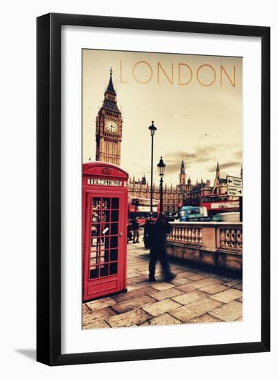 London, England - Telephone Booth and Big Ben-Lantern Press-Framed Art Print