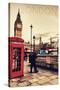 London, England - Telephone Booth and Big Ben-Lantern Press-Stretched Canvas