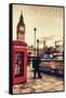 London, England - Telephone Booth and Big Ben-Lantern Press-Framed Stretched Canvas