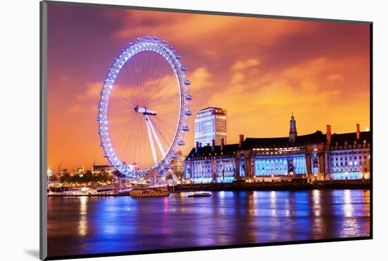 London, England the UK Skyline in the Evening. Ilumination of the London Eye and the Buildings Next-Michal Bednarek-Mounted Photographic Print