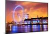 London, England the UK Skyline in the Evening. Ilumination of the London Eye and the Buildings Next-Michal Bednarek-Mounted Photographic Print