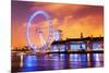 London, England the UK Skyline in the Evening. Ilumination of the London Eye and the Buildings Next-Michal Bednarek-Mounted Photographic Print