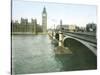 London (England), Westminster Bridge and the Parliament-Leon, Levy et Fils-Stretched Canvas