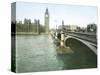 London (England), Westminster Bridge and the Parliament-Leon, Levy et Fils-Stretched Canvas