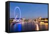London Eye and Big Ben on the Banks of Thames River at Twilight-ollirg-Framed Stretched Canvas