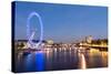 London Eye and Big Ben on the Banks of Thames River at Twilight-ollirg-Stretched Canvas