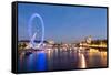 London Eye and Big Ben on the Banks of Thames River at Twilight-ollirg-Framed Stretched Canvas