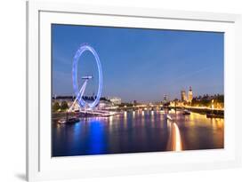 London Eye and Big Ben on the Banks of Thames River at Twilight-ollirg-Framed Photographic Print