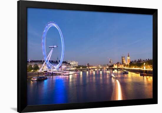 London Eye and Big Ben on the Banks of Thames River at Twilight-ollirg-Framed Photographic Print