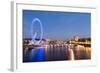 London Eye and Big Ben on the Banks of Thames River at Twilight-ollirg-Framed Photographic Print