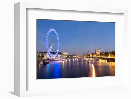 London Eye and Big Ben on the Banks of Thames River at Twilight-ollirg-Framed Photographic Print