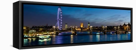 London Eye and Central London Skyline at Dusk, South Bank, Thames River, London, England-null-Framed Stretched Canvas