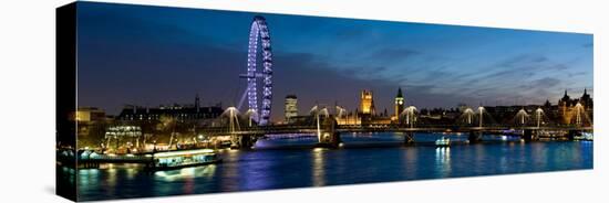 London Eye and Central London Skyline at Dusk, South Bank, Thames River, London, England-null-Stretched Canvas