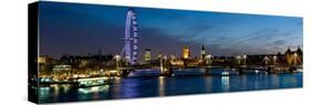 London Eye and Central London Skyline at Dusk, South Bank, Thames River, London, England-null-Stretched Canvas