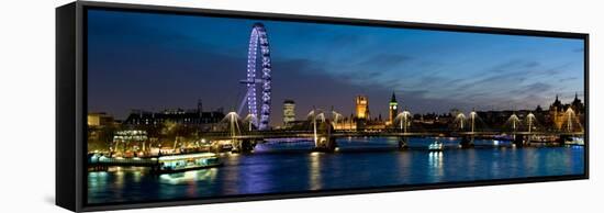London Eye and Central London Skyline at Dusk, South Bank, Thames River, London, England-null-Framed Stretched Canvas
