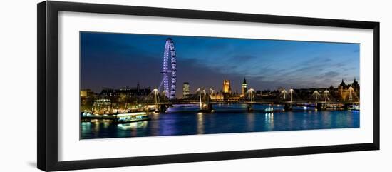 London Eye and Central London Skyline at Dusk, South Bank, Thames River, London, England-null-Framed Premium Photographic Print