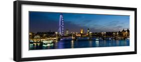 London Eye and Central London Skyline at Dusk, South Bank, Thames River, London, England-null-Framed Photographic Print