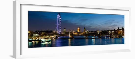 London Eye and Central London Skyline at Dusk, South Bank, Thames River, London, England-null-Framed Photographic Print