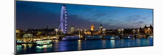 London Eye and Central London Skyline at Dusk, South Bank, Thames River, London, England-null-Mounted Photographic Print