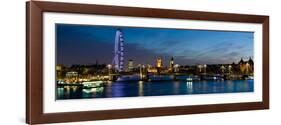 London Eye and Central London Skyline at Dusk, South Bank, Thames River, London, England-null-Framed Photographic Print