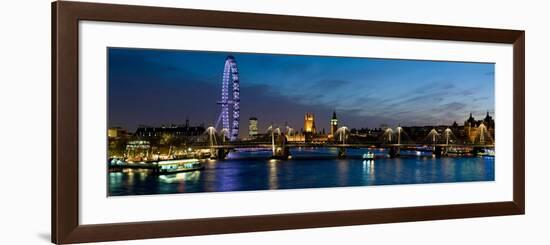 London Eye and Central London Skyline at Dusk, South Bank, Thames River, London, England-null-Framed Photographic Print