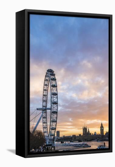 London Eye (Millennium Wheel) at sunset, London Borough of Lambeth, England, United Kingdom, Europe-Matthew Williams-Ellis-Framed Stretched Canvas