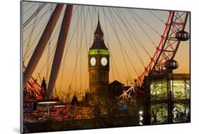 London Eye (Millennium Wheel) frames Big Ben at sunset, London, England, United Kingdom, Europe-Charles Bowman-Mounted Photographic Print