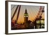 London Eye (Millennium Wheel) frames Big Ben at sunset, London, England, United Kingdom, Europe-Charles Bowman-Framed Photographic Print