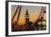 London Eye (Millennium Wheel) frames Big Ben at sunset, London, England, United Kingdom, Europe-Charles Bowman-Framed Photographic Print