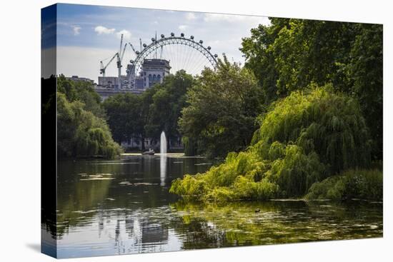 London Eye reflection on the lake in Victoria Park, United Kingdom.-Michele Niles-Stretched Canvas
