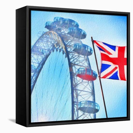 London Eye with Union jack-Tosh-Framed Stretched Canvas
