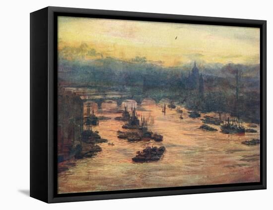 London, from the Tower Bridge, 1905-null-Framed Stretched Canvas