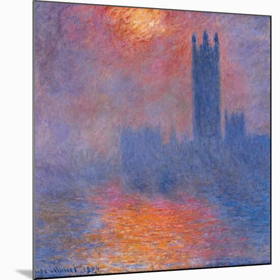 London Houses of Parliament. The Sun Shining Through the Fog-Claude Monet-Mounted Art Print