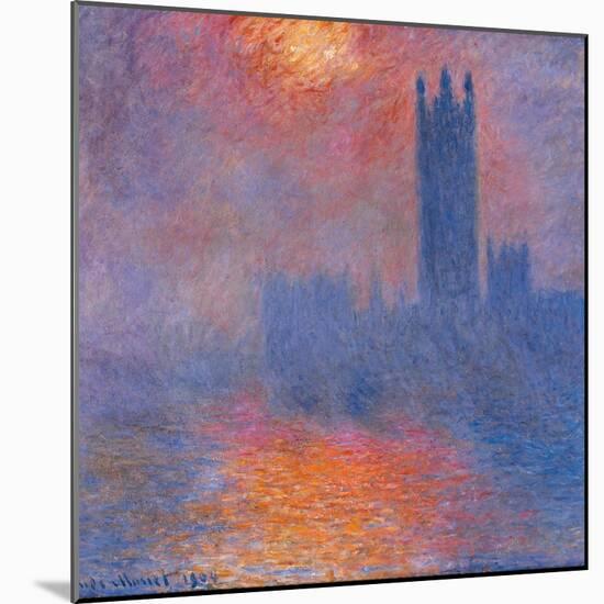 London Houses of Parliament. The Sun Shining Through the Fog-Claude Monet-Mounted Art Print