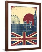 London Landmark.Vintage Background With England Flag On Old Poster-GeraKTV-Framed Art Print