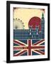 London Landmark.Vintage Background With England Flag On Old Poster-GeraKTV-Framed Art Print