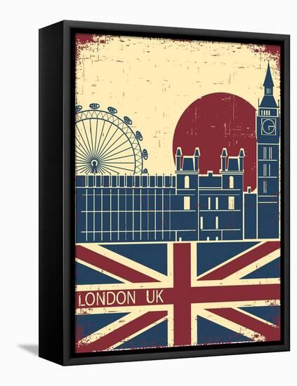 London Landmark.Vintage Background With England Flag On Old Poster-GeraKTV-Framed Stretched Canvas