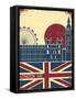 London Landmark.Vintage Background With England Flag On Old Poster-GeraKTV-Framed Stretched Canvas