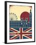 London Landmark.Vintage Background With England Flag On Old Poster-GeraKTV-Framed Art Print