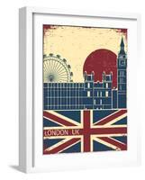 London Landmark.Vintage Background With England Flag On Old Poster-GeraKTV-Framed Art Print