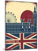 London Landmark.Vintage Background With England Flag On Old Poster-GeraKTV-Mounted Art Print