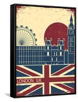 London Landmark.Vintage Background With England Flag On Old Poster-GeraKTV-Framed Stretched Canvas