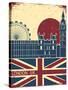 London Landmark.Vintage Background With England Flag On Old Poster-GeraKTV-Stretched Canvas